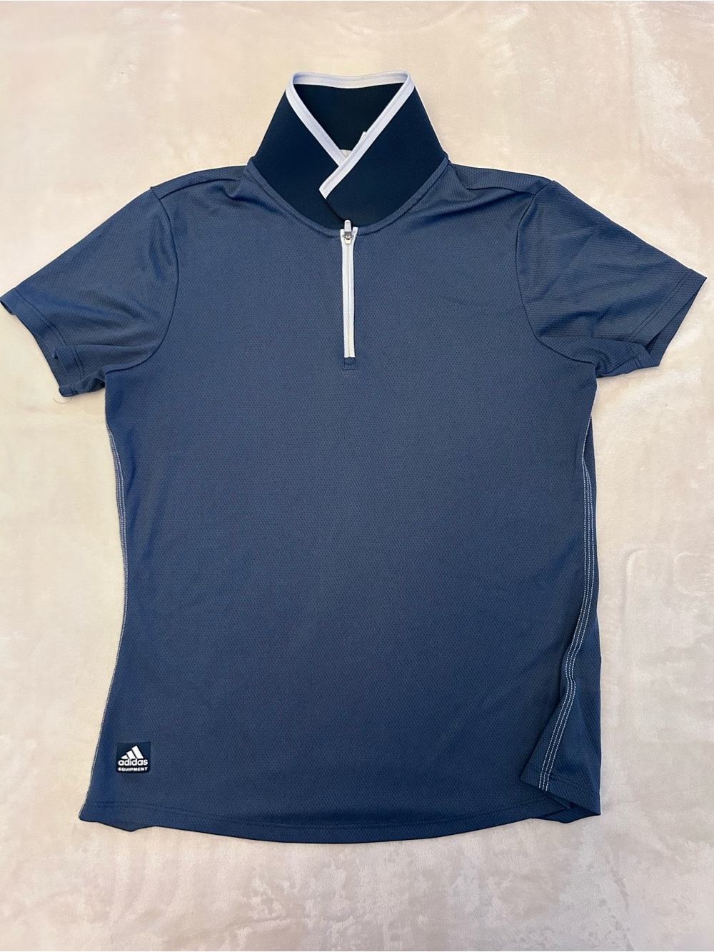 adidas Navy Short-Sleeve Athletic Polo with White Trim